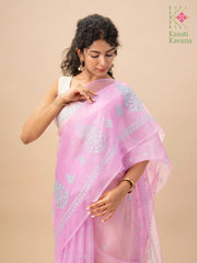 embroidered purple organza kasuti saree border detail