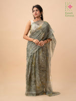 Load image into Gallery viewer, meadow tie-dye organza kasuti saree highlighting floral motif detail
