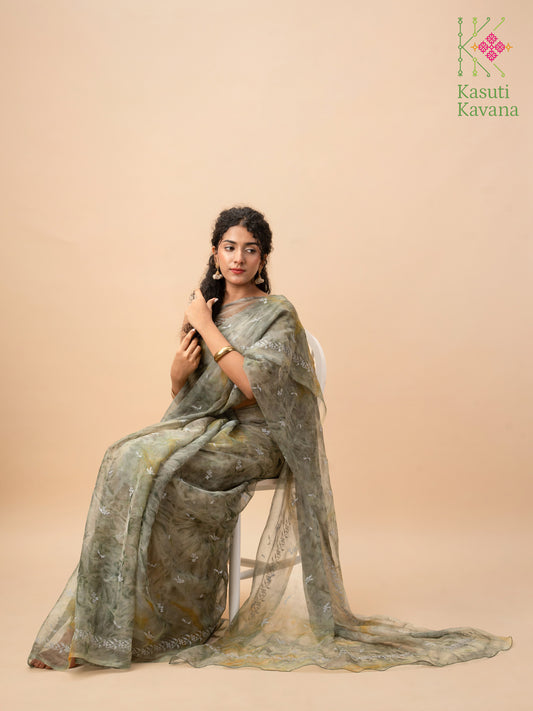 Meadow Tie-dye Organza Periwinkle Kasuti Saree