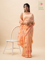 Load image into Gallery viewer, classic kasuti saree in peach orange with embroidery close-up

