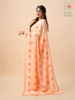 Load image into Gallery viewer, peach orange kasuti saree with embroidered border view
