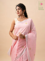 Load image into Gallery viewer, floret cross stitch kasuti saree in baby pink pallu embroidery view
