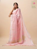 Load image into Gallery viewer, baby pink floret cross stitch kasuti saree with embroidered pallu detail
