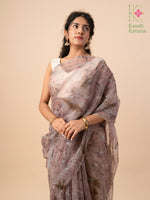 Load image into Gallery viewer, seashore tie-dye organza kasuti saree in periwinkle showing woven detail
