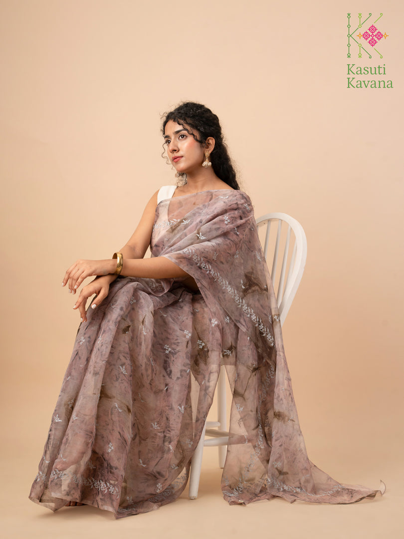seashore tie-dye organza periwinkle kasuti saree with embroidery work