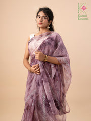 milkyway tie-dye organza kasuti saree with periwinkle embroidery close-up
