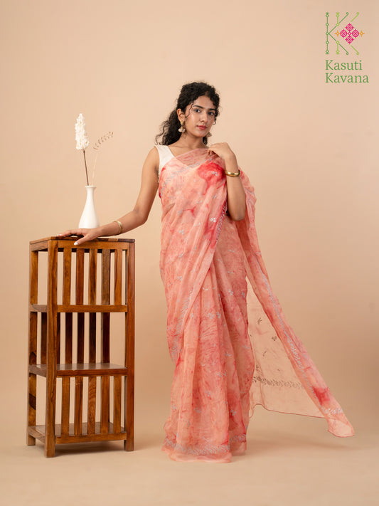 Jupiter Tie-dye Organza Periwinkle Kasuti Saree