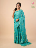 Load image into Gallery viewer, kasuti ooru handwoven saree in seagreen shade flat-lay
