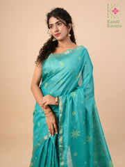 seagreen kasuti ooru saree front angle view
