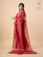Load image into Gallery viewer, brick red kasuti ooru saree showing woven drape and motif detailing
