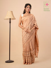 Bollywood beige elephant saree pallu view with elephant motif border