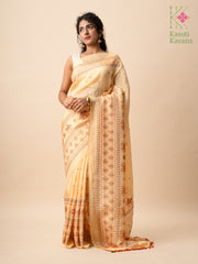 butter cream elephant saree with kasuti embroidery front angle