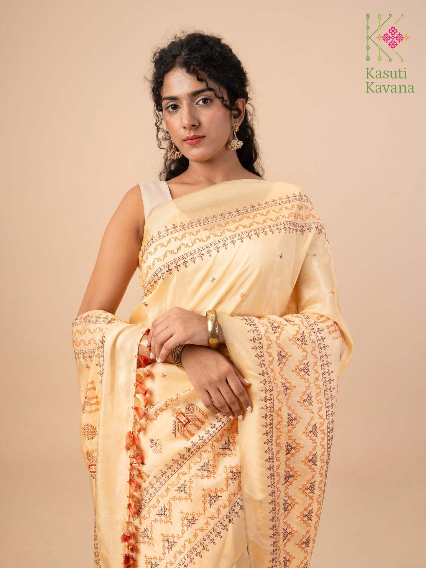 Butter Cream Elephant Saree