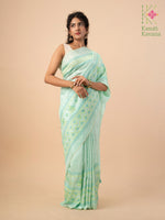 Load image into Gallery viewer, elaichi pista elephant saree with kasuti embroidery front angle
