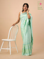Load image into Gallery viewer, elaichi pista saree with elephant kasuti embroidery pallu detail
