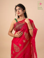 Load image into Gallery viewer, rani petal organza kasuti saree with embroidered border detail
