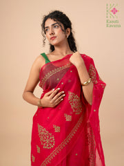 rani petal organza kasuti saree with embroidered border detail