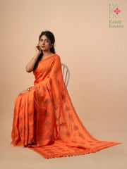 kesari orange classic kasuti saree with embroidery front angle