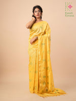 Load image into Gallery viewer, sunflower yellow kasuti ooru saree with kasuti embroidery close-up
