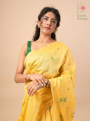 sunflower yellow kasuti ooru saree showing embroidered pallu design