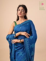 Blue kasuti saree with traditional motifs and pallu detail