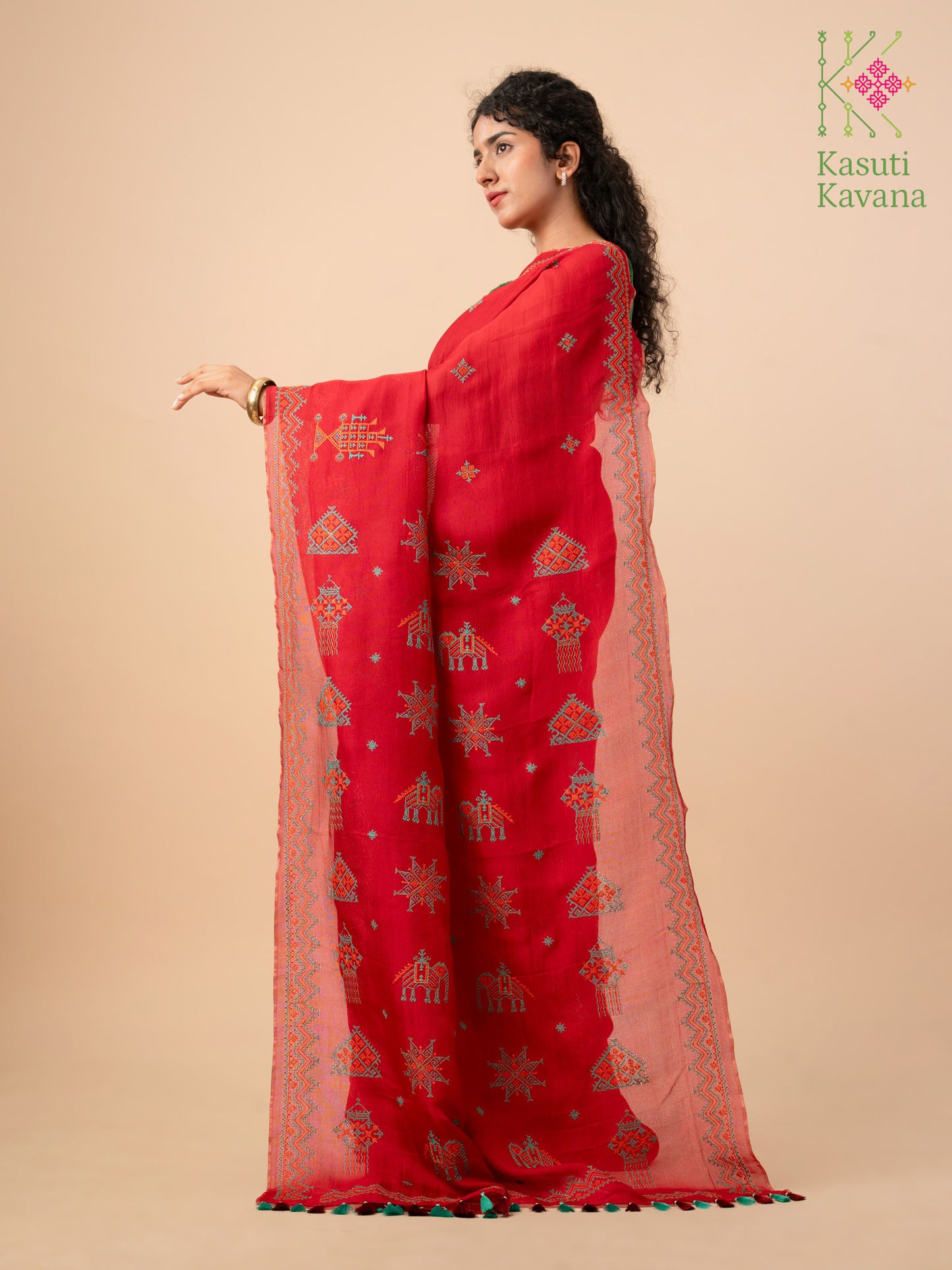 Maroon Red Classic Kasuti Saree