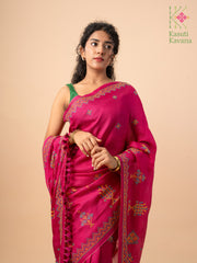 Magenta kasuti saree with classic embroidery and zari border