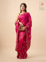 Load image into Gallery viewer, Drape view of magenta kasuti saree with classic embroidery
