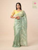 Load image into Gallery viewer, green faluda mirror saree pallu close-up with mirror work

