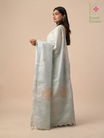 Load image into Gallery viewer, baby pink kasuti saree with floret cross stitch embroidery close-up
