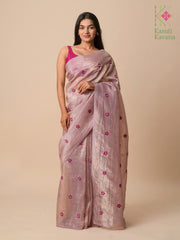 rose faluda saree with mirror embroidery front angle