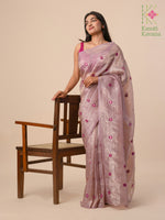 Load image into Gallery viewer, rose faluda saree with mirror work embroidery close detail
