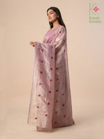 Load image into Gallery viewer, embroidered mirror saree in rose faluda shade front view

