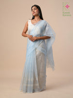 Load image into Gallery viewer, Cornflower blue kasuti saree in organza fabric with floral motif detailing

