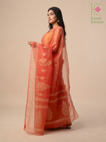 Load image into Gallery viewer, rust kasuti organza saree with embroidered border view

