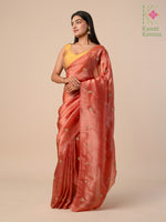 Load image into Gallery viewer, orange saree with faluda mirror work embroidery close view
