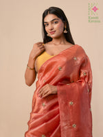 Load image into Gallery viewer, orange mirror embroidered faluda saree showing pallu detail
