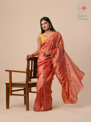 orange faluda saree with mirror work embroidery front view
