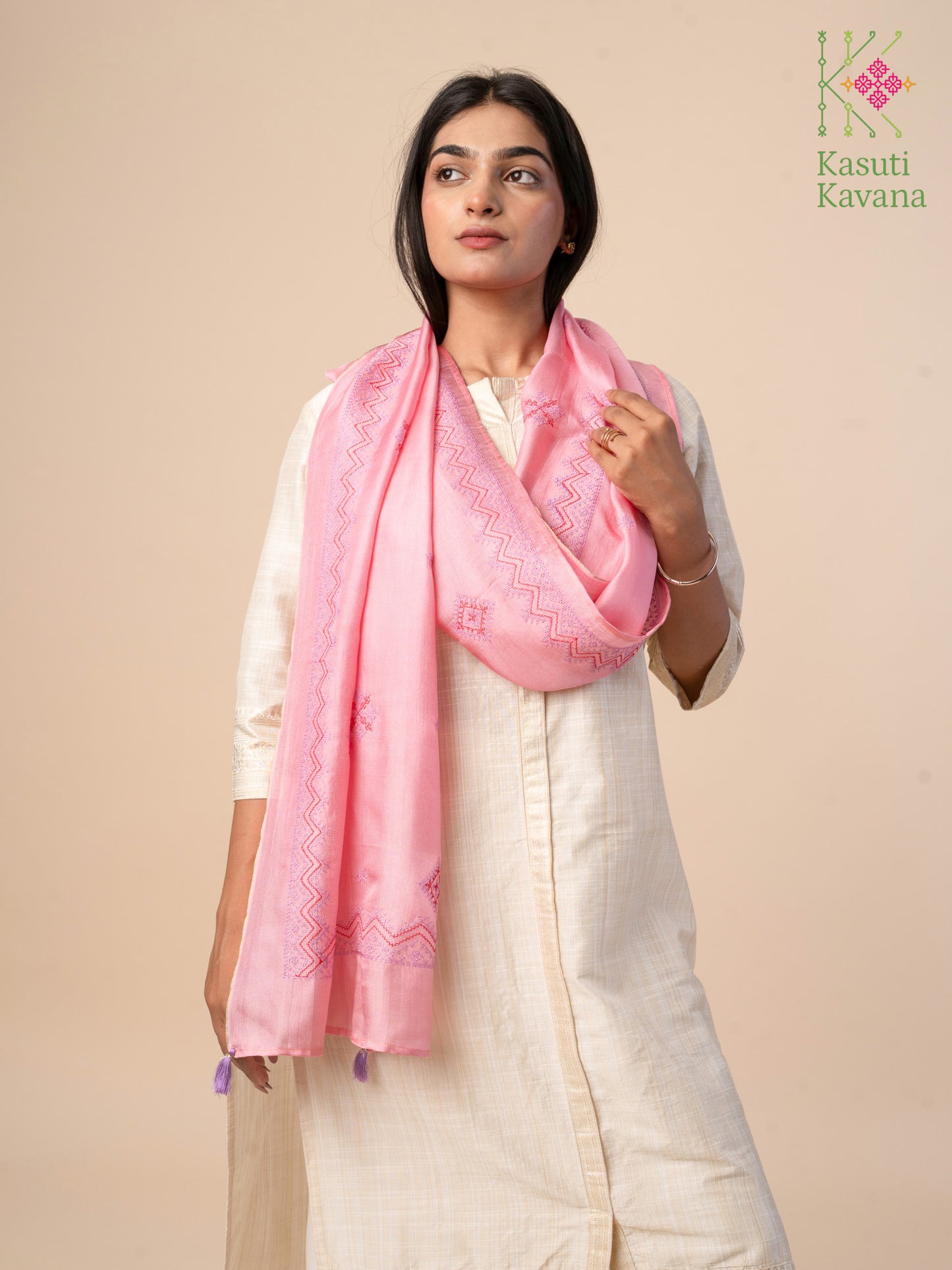 Baby Pink Classic Kasuti Stole