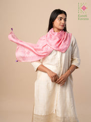 baby pink classic kasuti stole with embroidery front angle