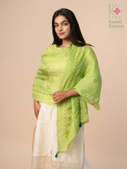 parrot green classic kasuti stole with embroidered border detail
