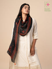 black classic kasuti stole with embroidery front angle