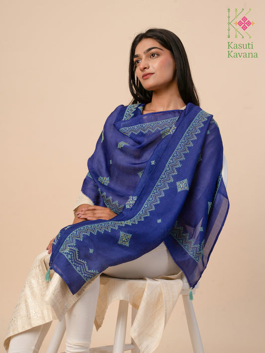 Blue Classic Kasuti Stole
