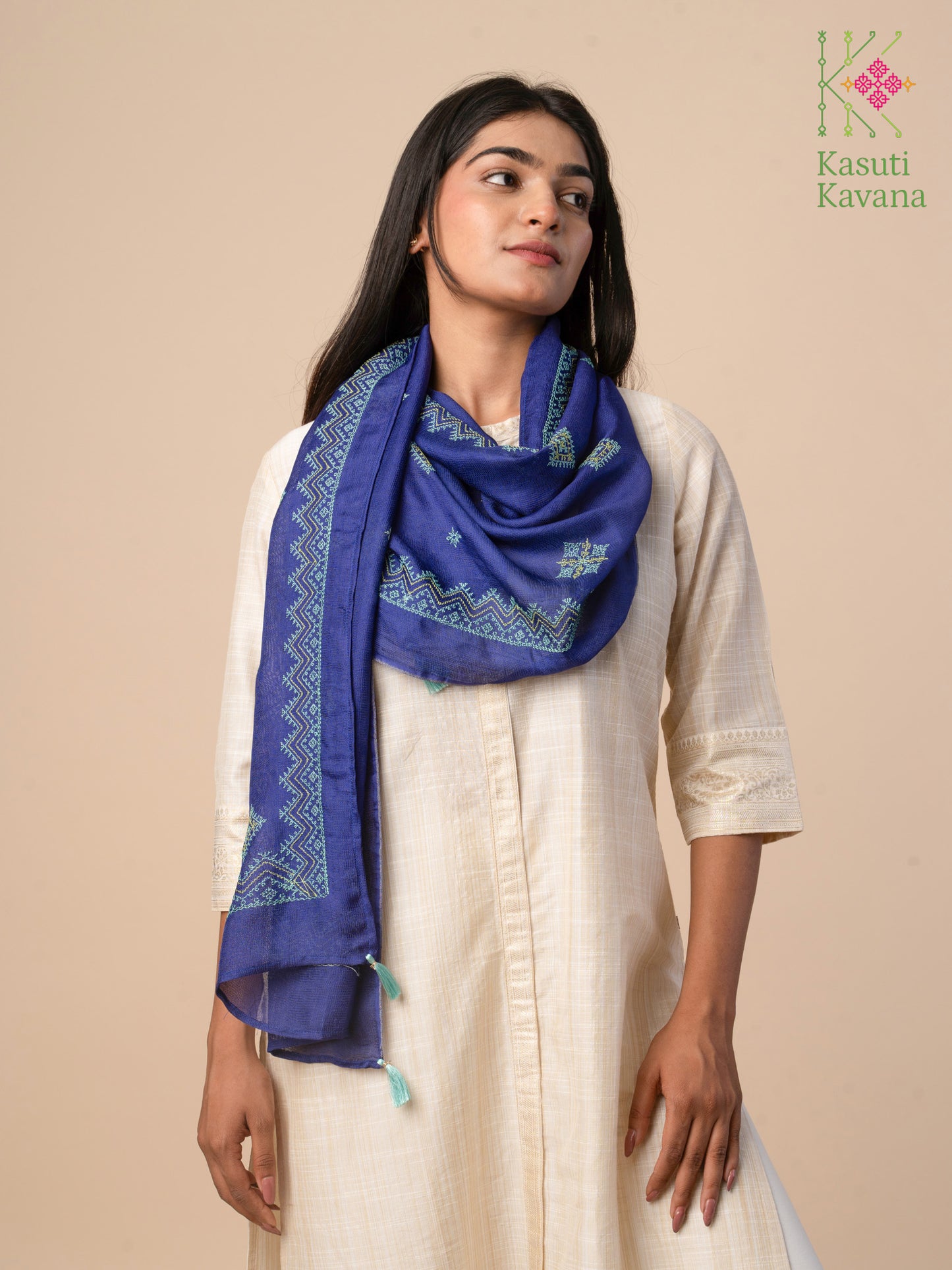 Blue Classic Kasuti Stole