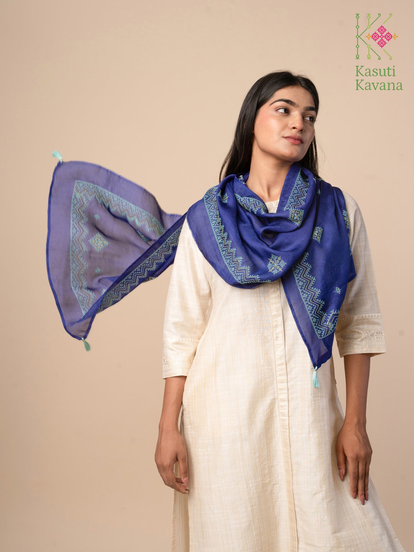 Blue Classic Kasuti Stole