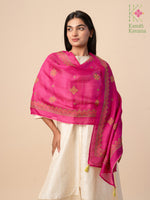 Load image into Gallery viewer, embroidered rani pink kasuti stole flat-lay
