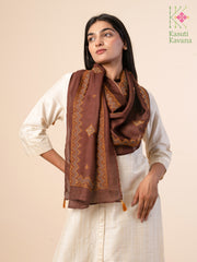 coffee brown classic kasuti stole with embroidery front view