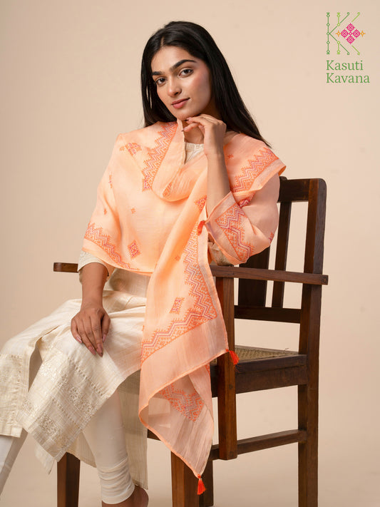 Peach Classic Kasuti Stole