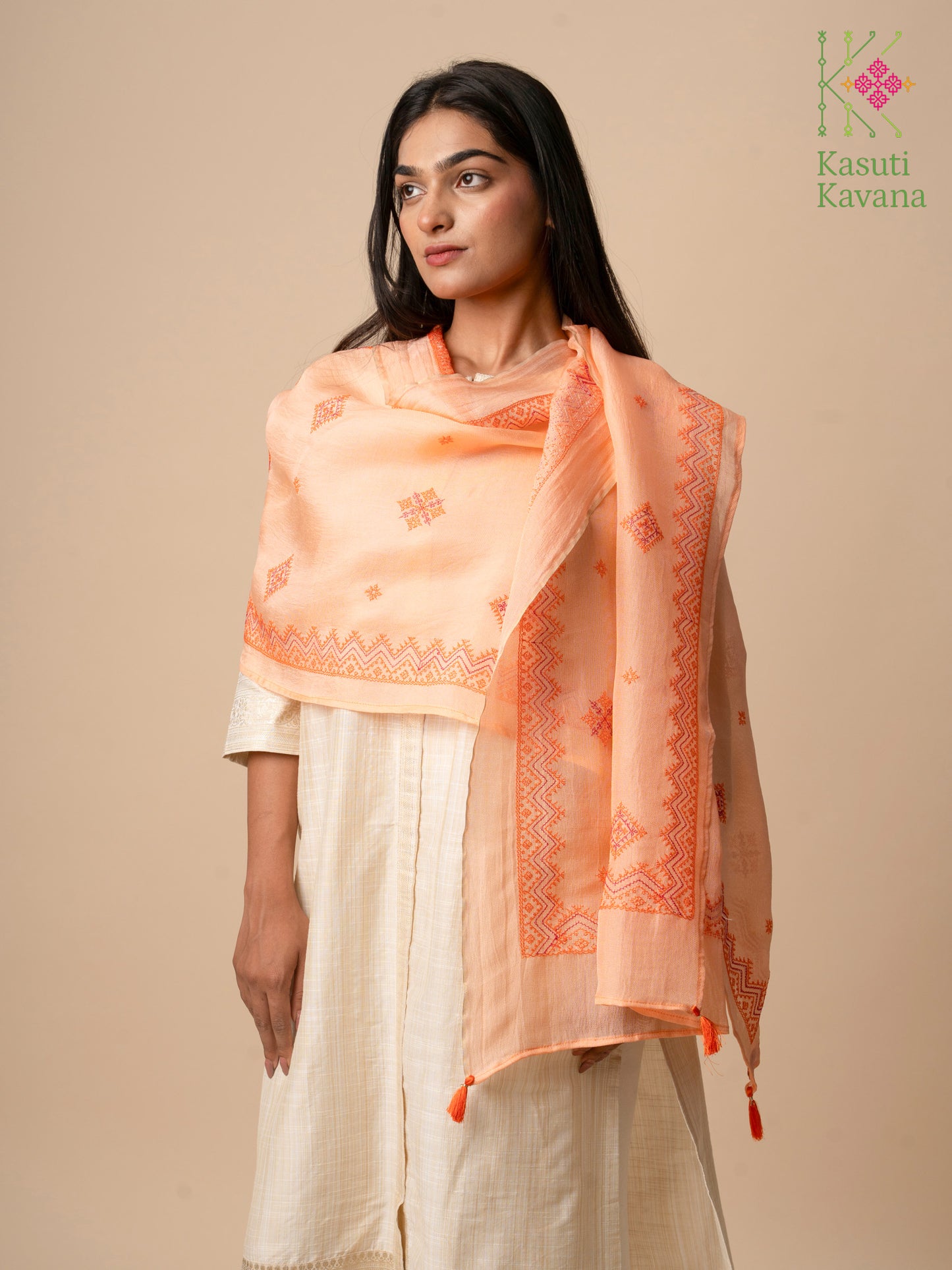 Peach Classic Kasuti Stole