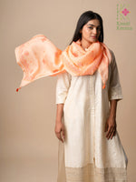 Load image into Gallery viewer, embroidered peach classic kasuti stole flat-lay
